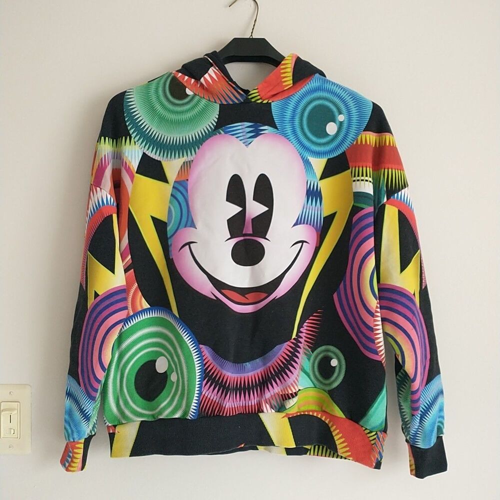 DESIGUAL Disney Mickey Mouse Digitized Hoodie Womens S Oversized Multicolor